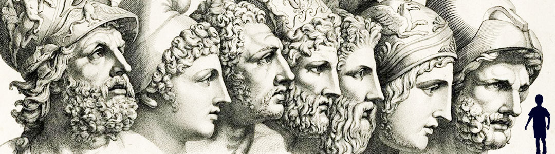 gravure représentant différents visages de guerriers grecs illustrant habitus et singularité
